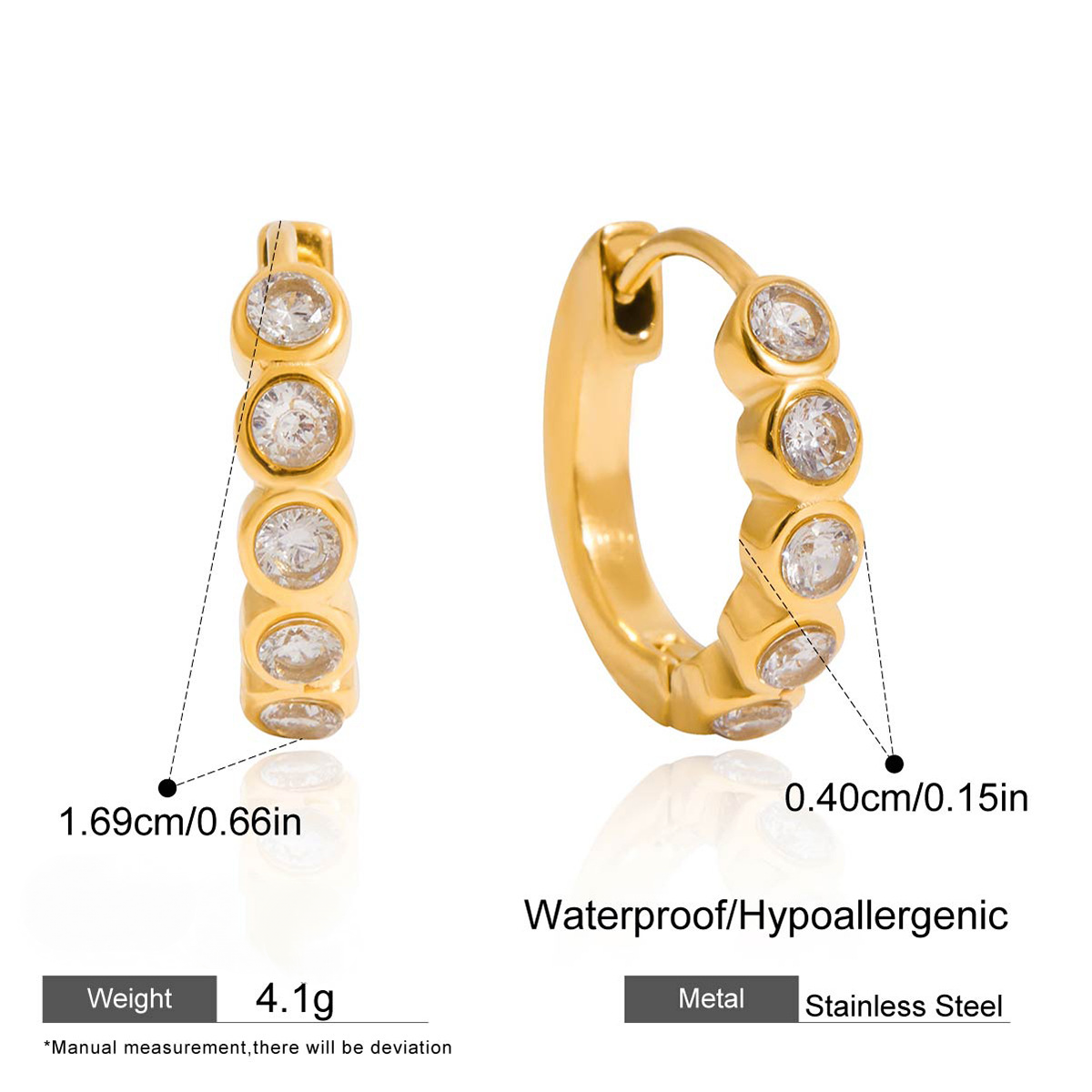 Stainless Steel Round White Cubic Zirconia Hoop Earrings