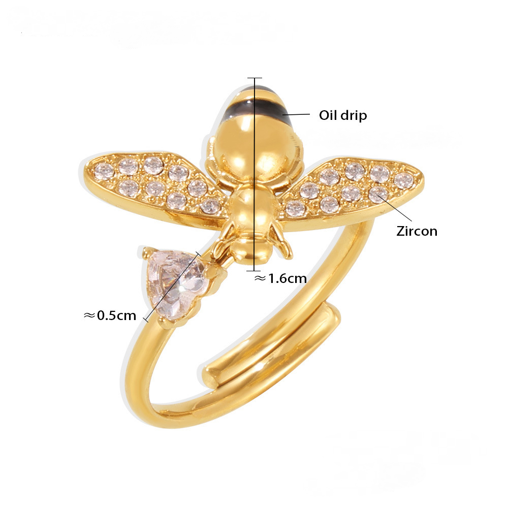 Bee Inlay Cubic Zirconia Necklace Bracelet Earrings Ring Jewelry Suit