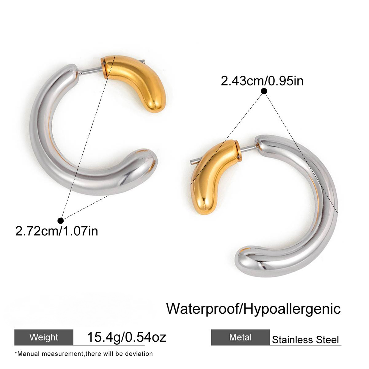 Stainless Steel C-shaped Front and Back Ear Stud Earrings