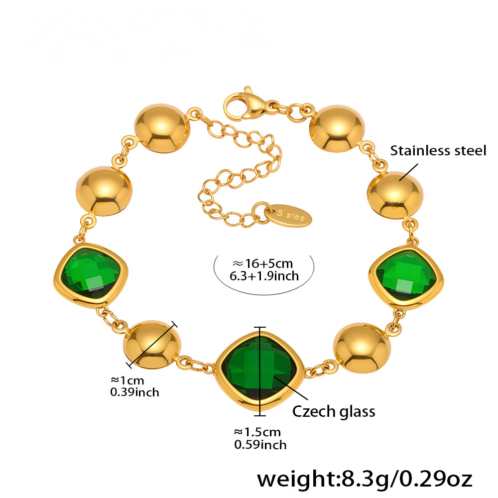 Square Cut Czech Glass Steel Ball Splicing Bracelet