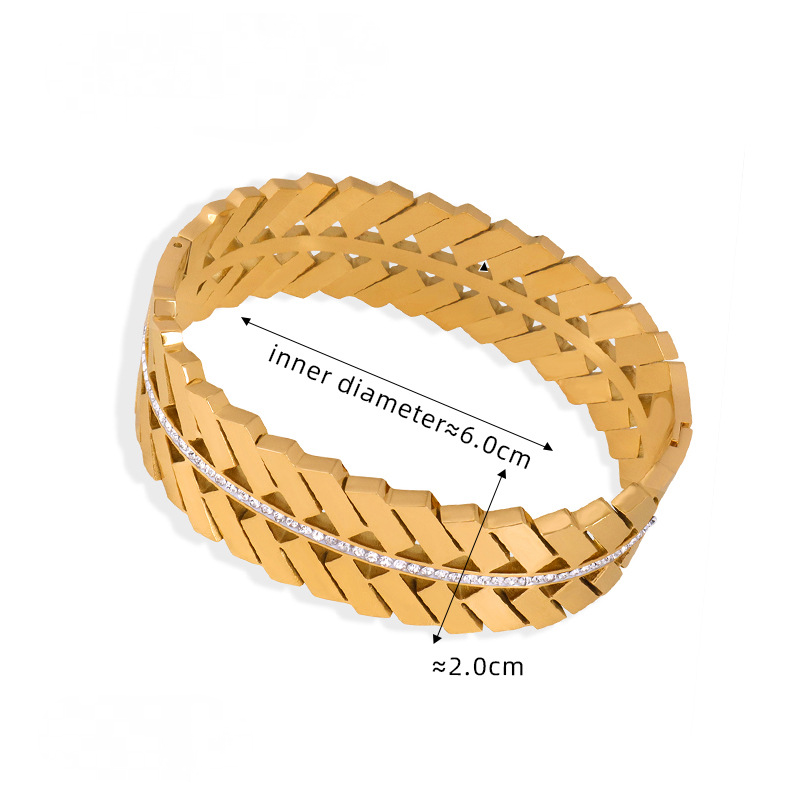 Hollow Texture Stainless Steel 18K Gold PVD Bangle Bracelet