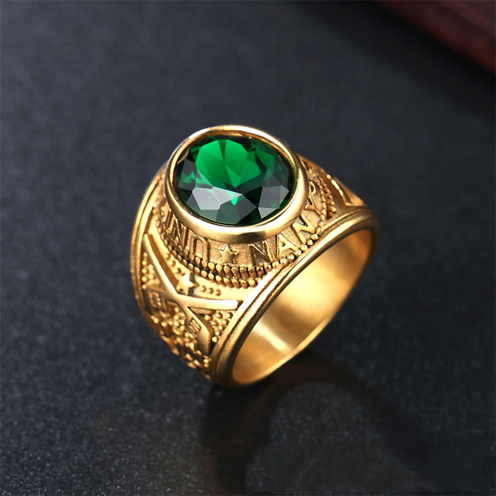 Stainless Steel Navy Military Men's Gemstone Ring