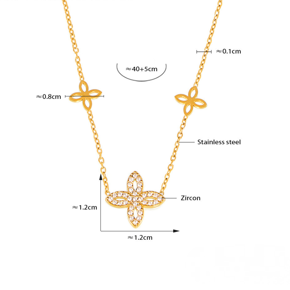 Four-leaf Clover Inlay Cubic Zirconia Stackable Necklace Bracelet Jewelry Suit