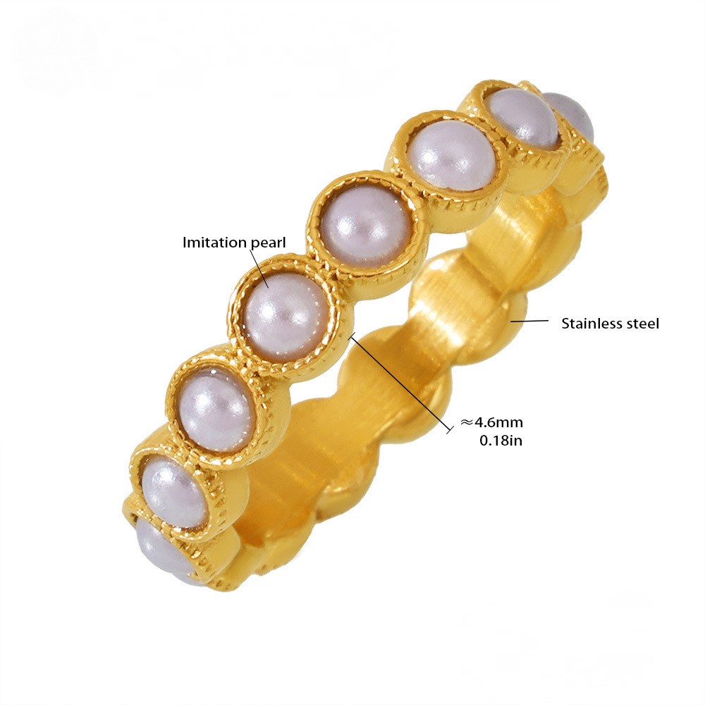 Stainless Steel Vintage Round Inlay Imitation Pearl Ring