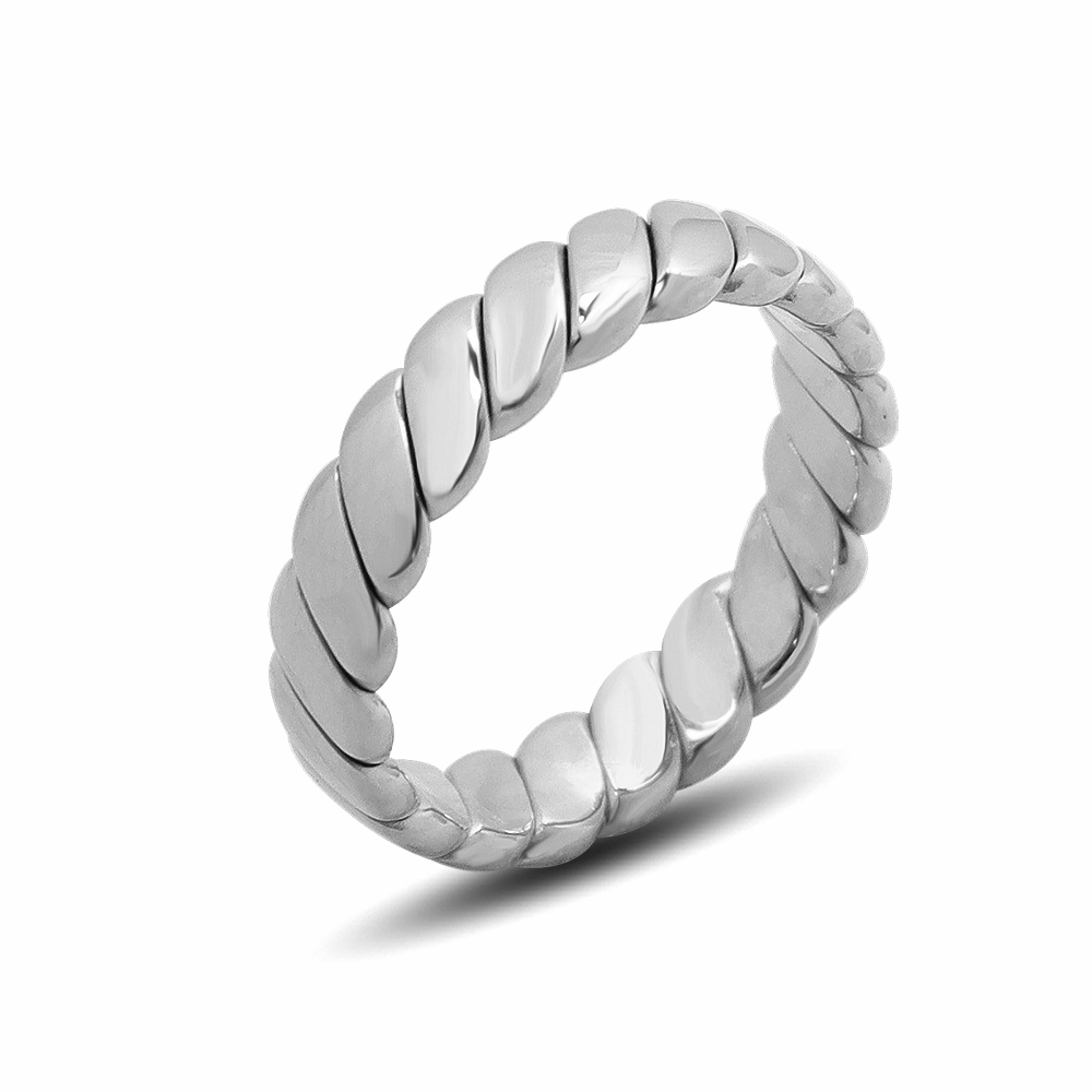 Stainless Steel Geometric Flat Twist Rope Ring