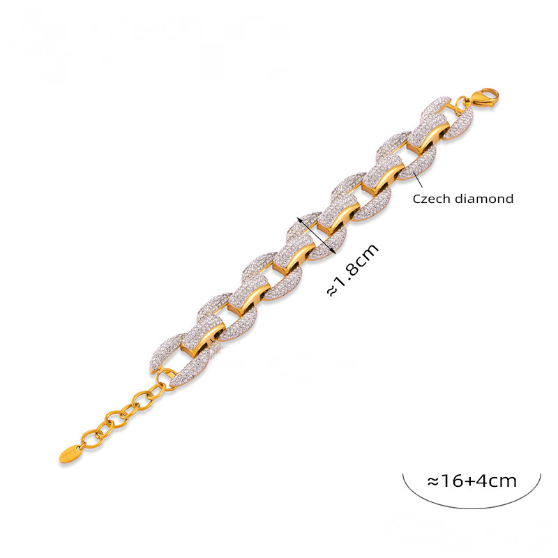 Stainless Steel Link Chain Necklace Czech Diamond Bracelet Jewelry Suit