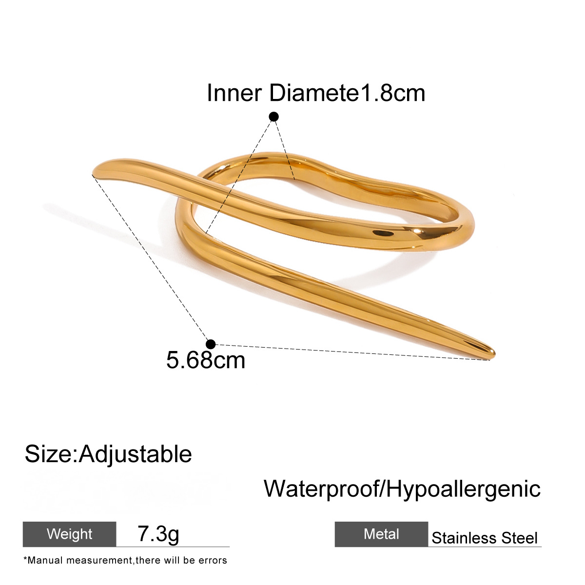 Stainless Steel Irregular Line Open Ring