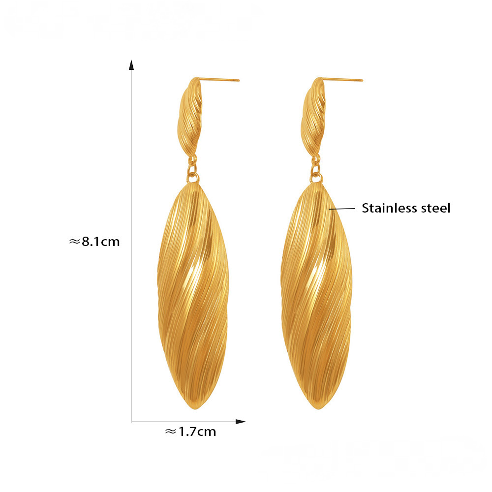 Stainless Steel Retro Textured Shell Drop Earrings