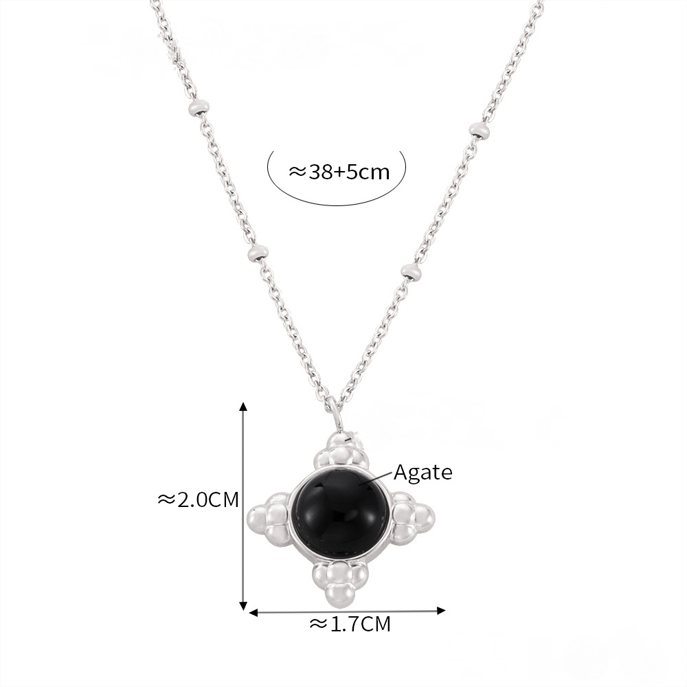 Bead Edge Round Pendant Inlaid with Agate Stone Necklace Earrings Jewelry Suit