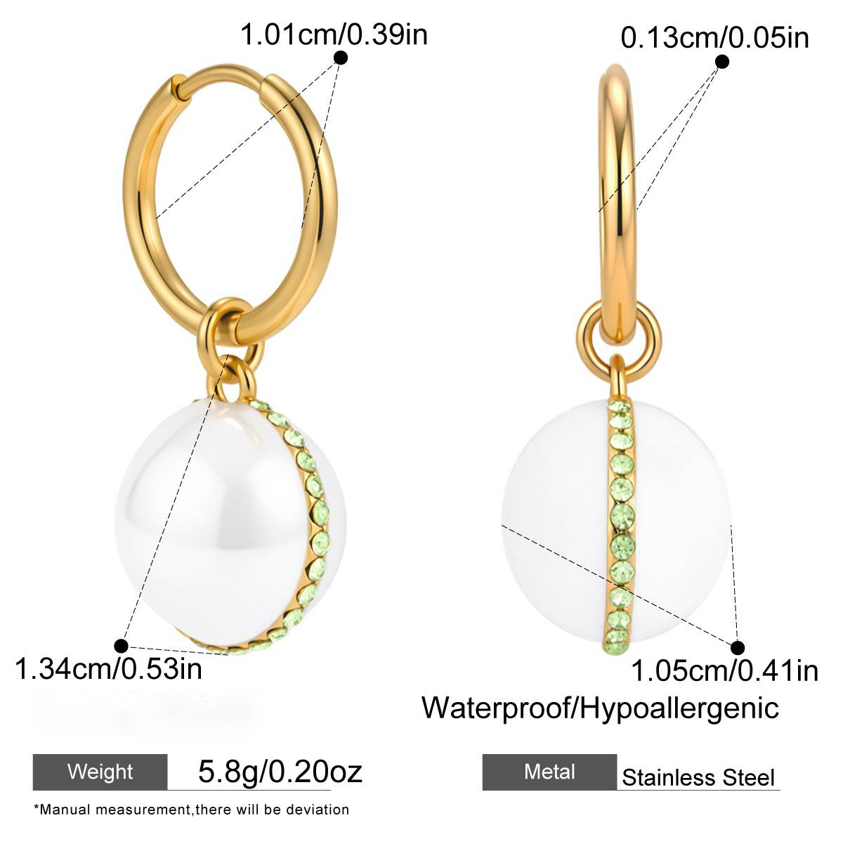 Stainless Steel White Enamel Tennis Ball Pendant Earrings