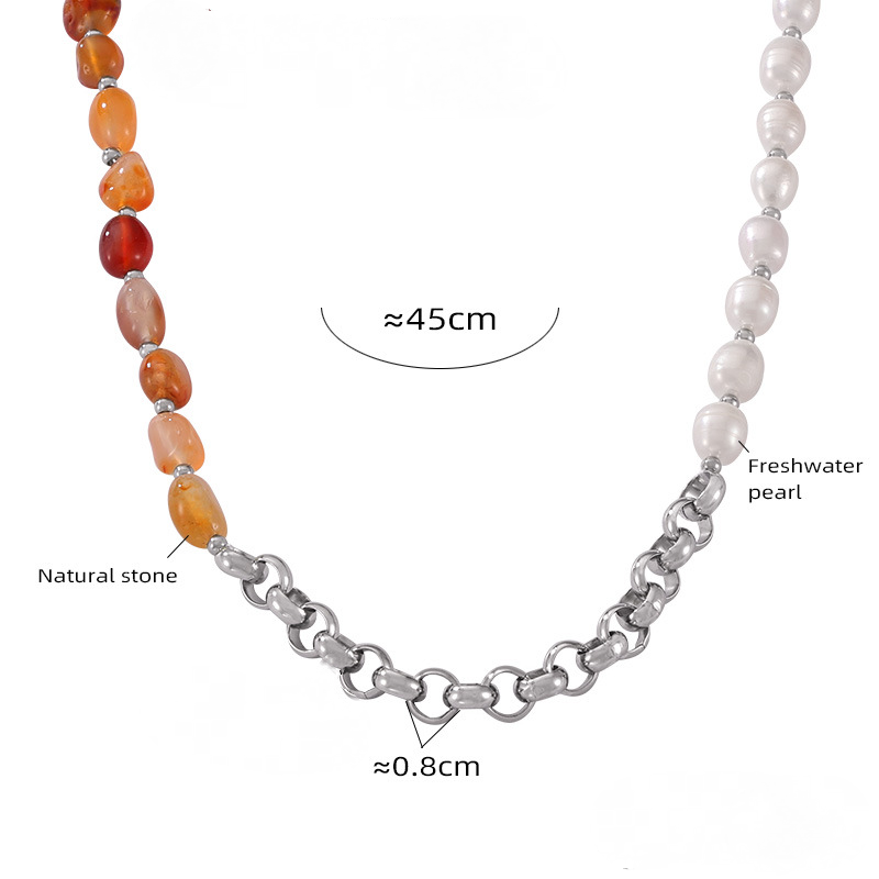 Stainless Steel Role Chain Stitching Beaded Chain Necklace