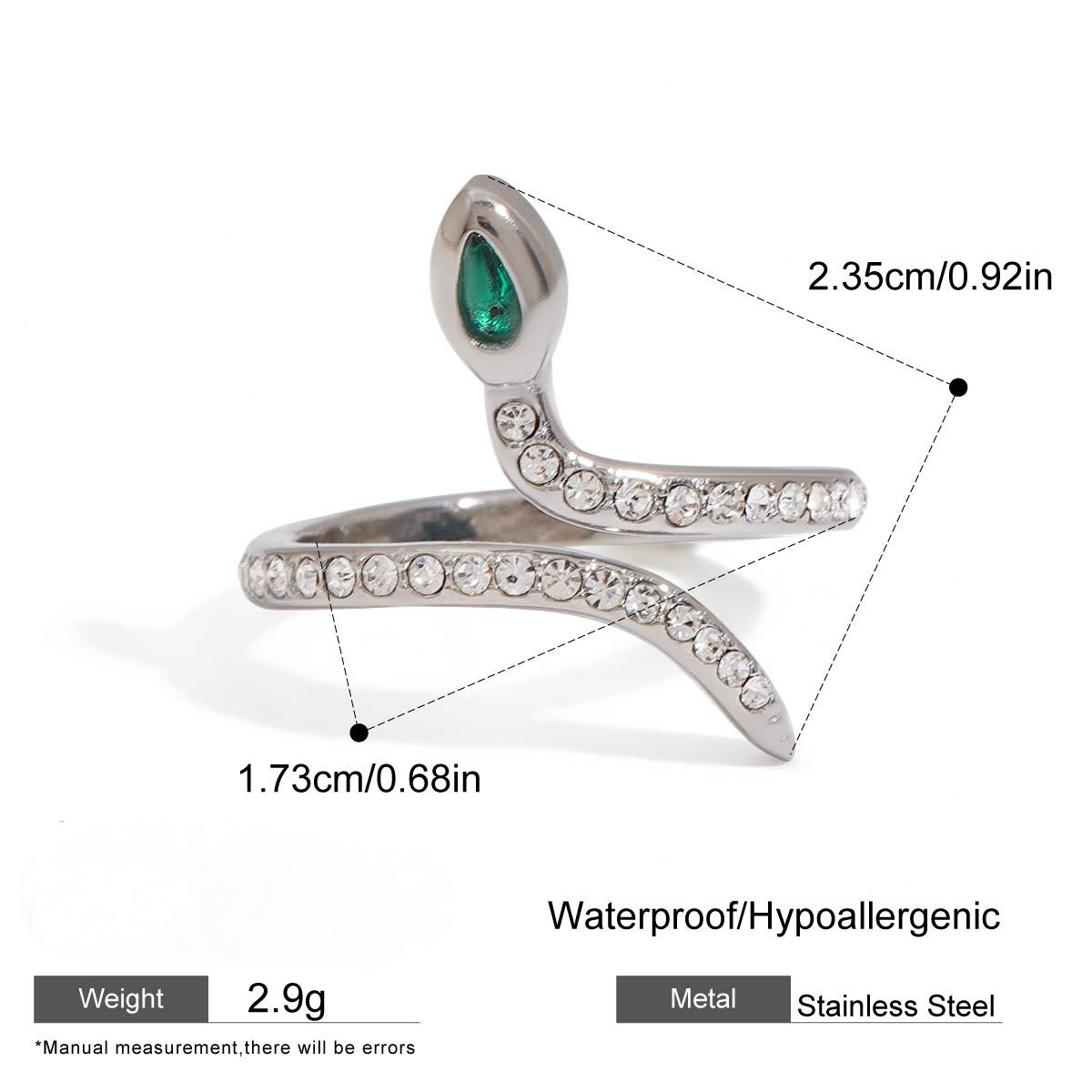 Stainless Steel Cubic Zirconia Spirit Snake Ring Combination