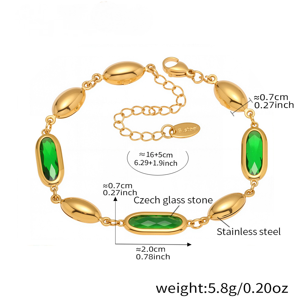 Stainless Steel Oval Cut Czech Glass Stone Bracelet