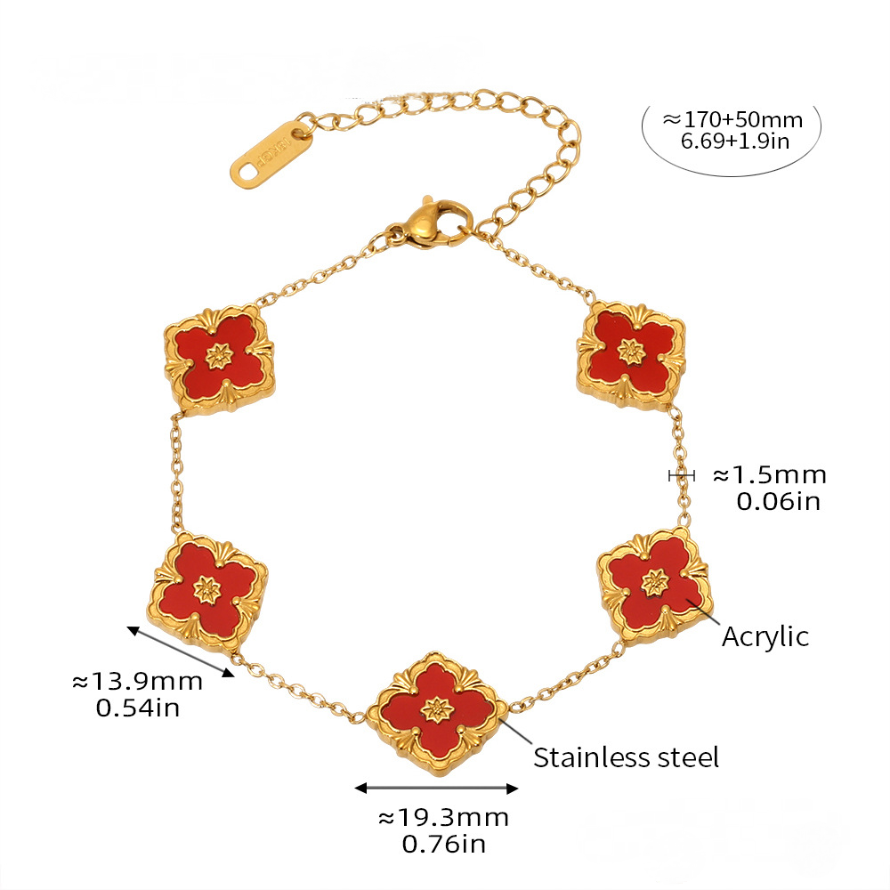 Palace Style Four-leaf Flower Bracelet Necklace Earrings Jewelry Suit