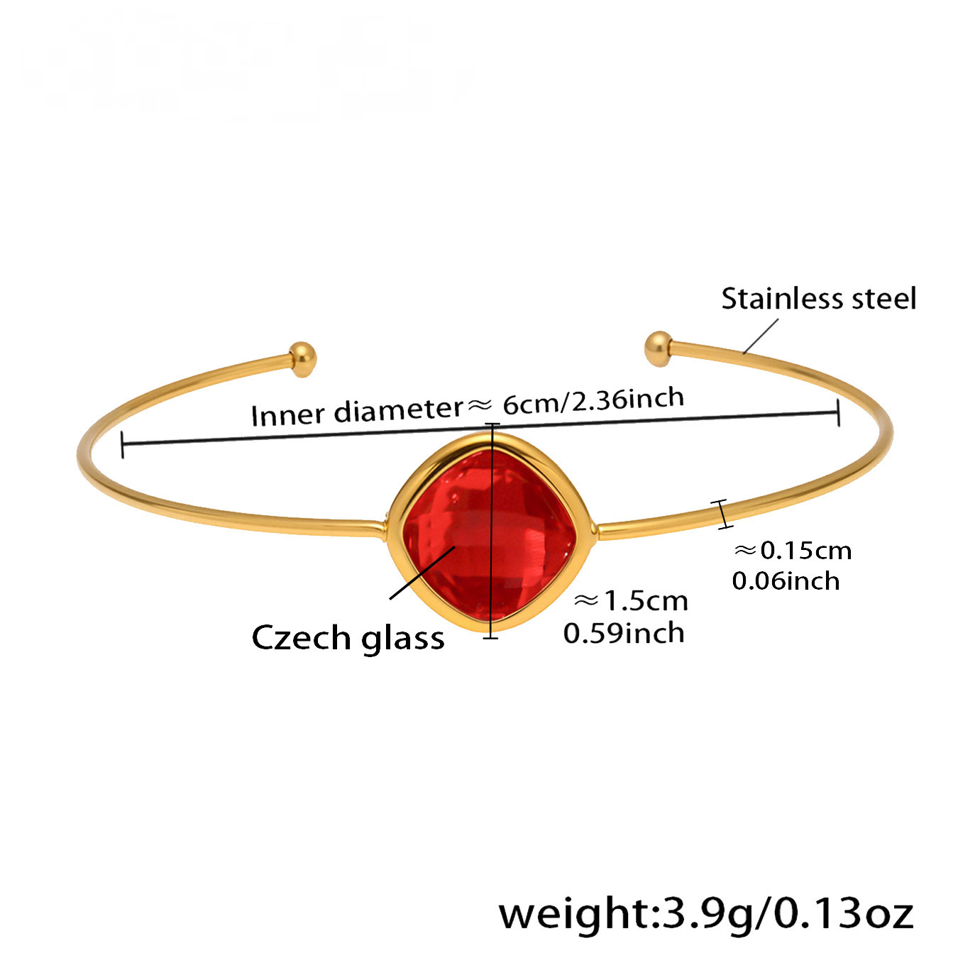 Light Luxury Square Cut Czech Glass Cuff Bracelet