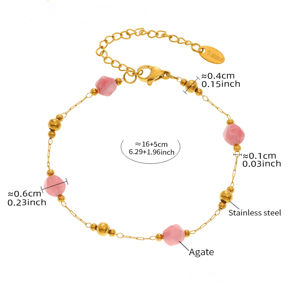 Stainless Steel Agate Beaded Chain Necklace Bracelet Jewelry Suit