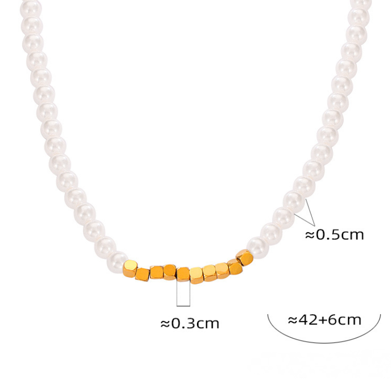 Square Imitation Pearl Beaded Stainless Steel Necklace