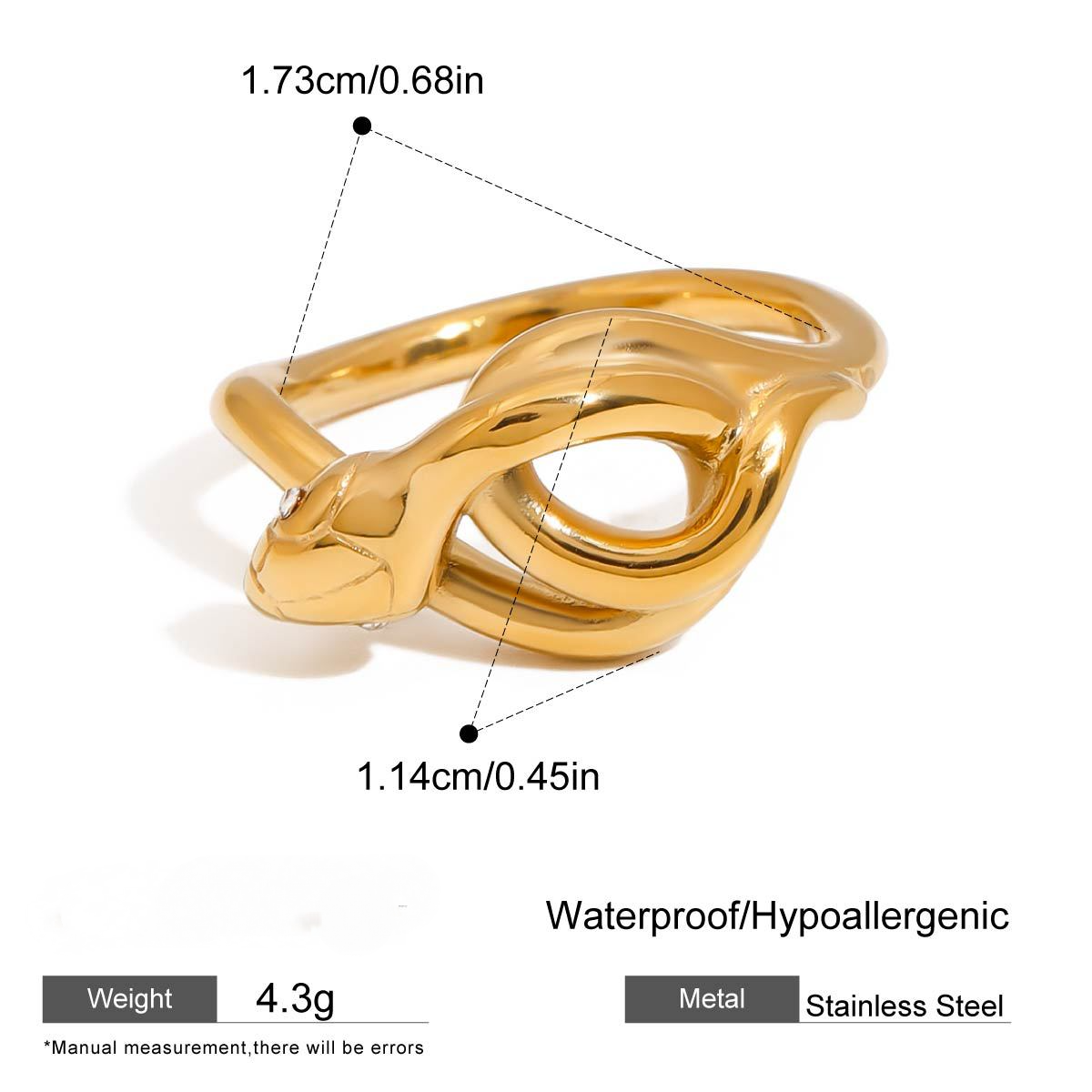 Stainless Steel Cubic Zirconia Spirit Snake Ring Combination