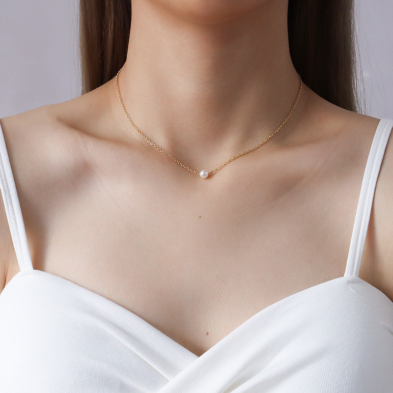 Simple Imitation Pearl Pendant Stainless Steel Necklace