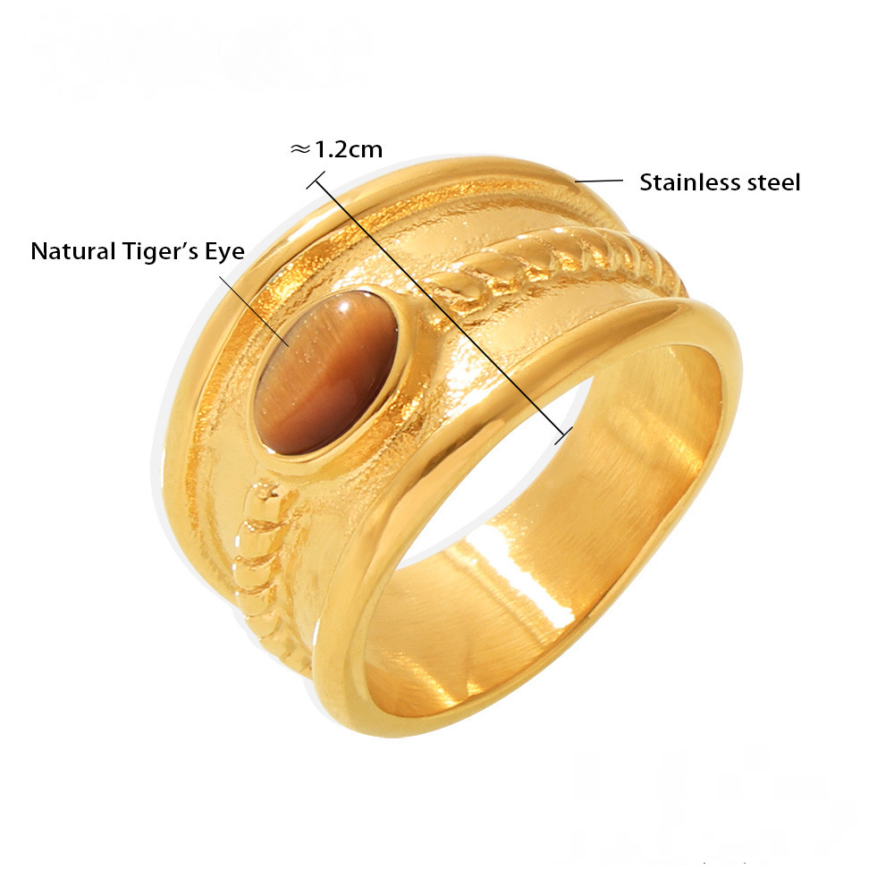 Stainless Steel Blue Turquoise Tiger Eye Stone Twist Pattern Ring