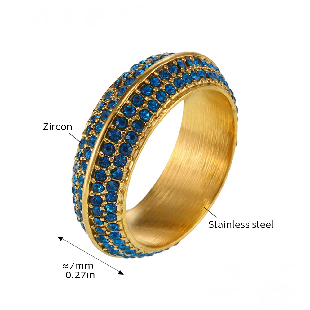Bague en acier inoxydable avec quatre rangées de zircones cubiques incrustées