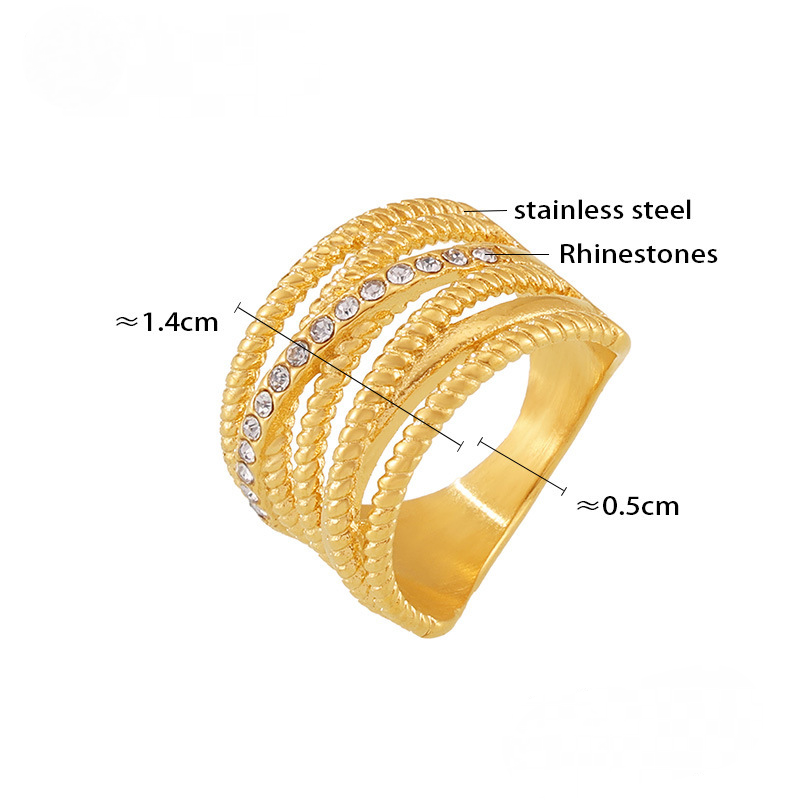 Stainless Steel Multi-layer Interlaced Twisted Cubic Zirconia Ring