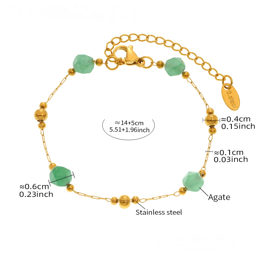 Stainless Steel Agate Beaded Chain Necklace Bracelet Jewelry Suit