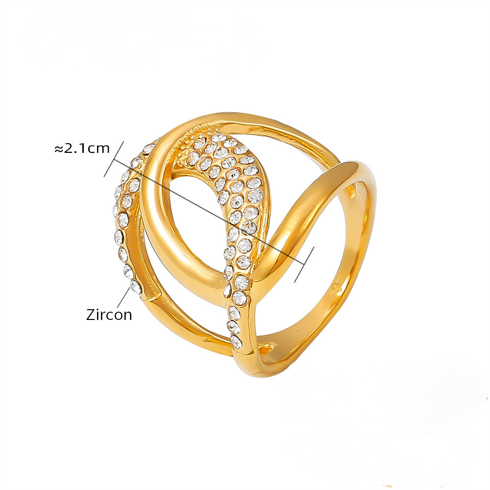 Stainless Steel Double C Inlay Cubic Zirconia Ring