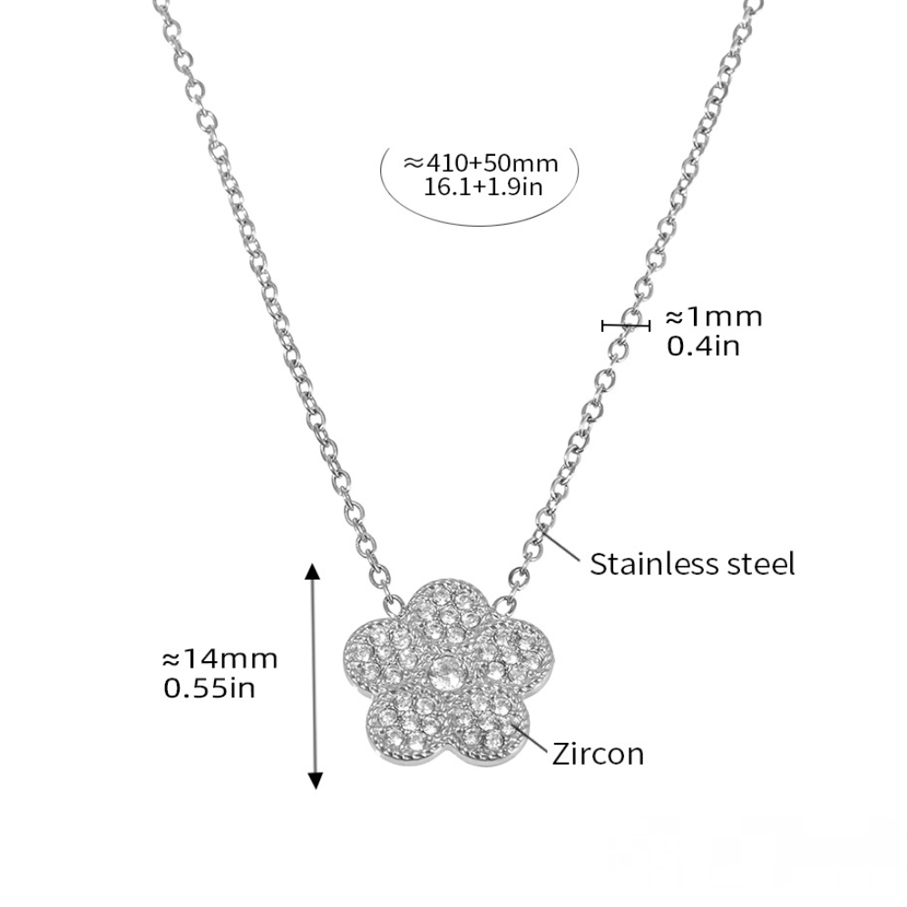 Plum Blossom Inlay Cubic Zirconia Necklace Bracelet Jewelry Suit