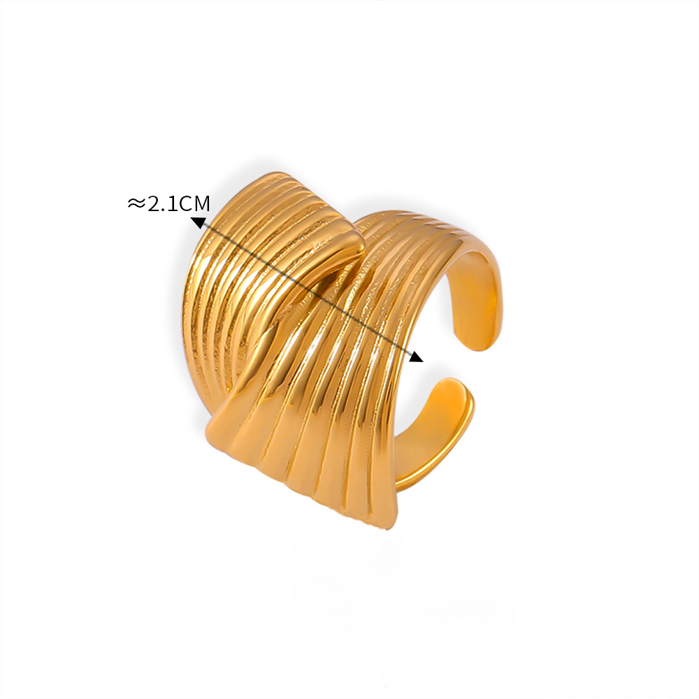 Stainless Steel Polished Line Multi-layered Texture Ring Earrings Jewelry Suit