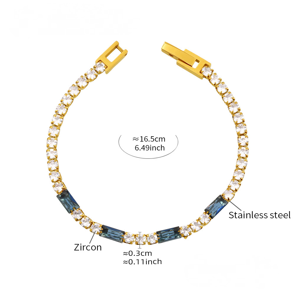 Square Multicolor Cubic Zirconia Stainless Steel Bracelet