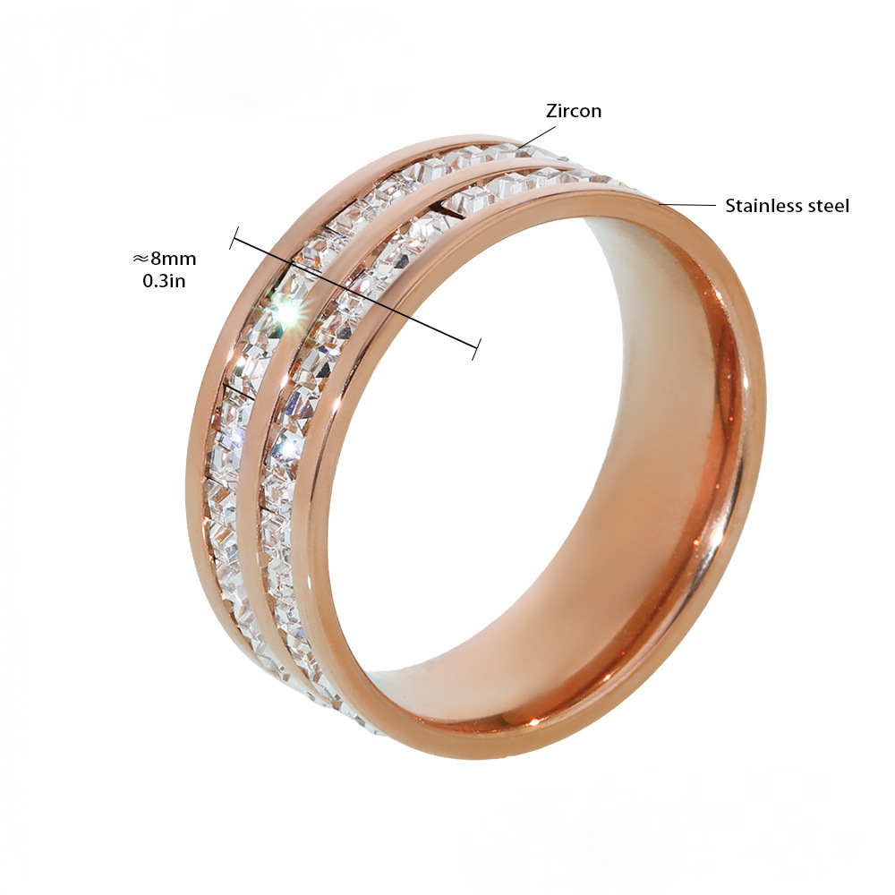 Stainless Steel Simple Double Layer Cubic Zirconia Ring