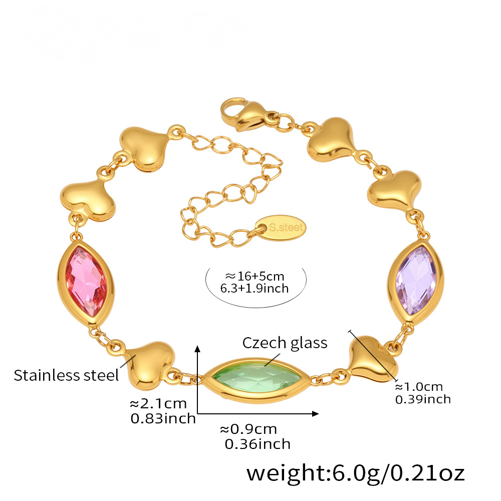 18K Gold PVD Cut Czech Glass Heart Splicing Bracelet