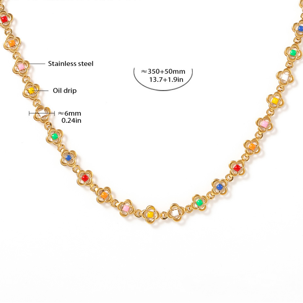 Stainless Steel Small Flower Oil Drop Necklace Bracelet Anklet Jewelry Suit