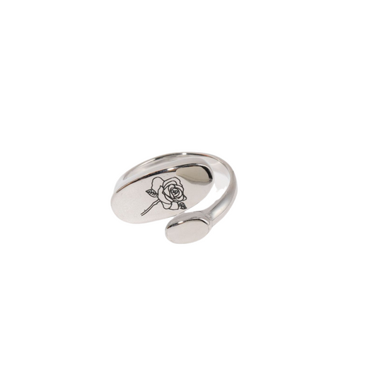 Stainless Steel Birth Flower Cuff Ring