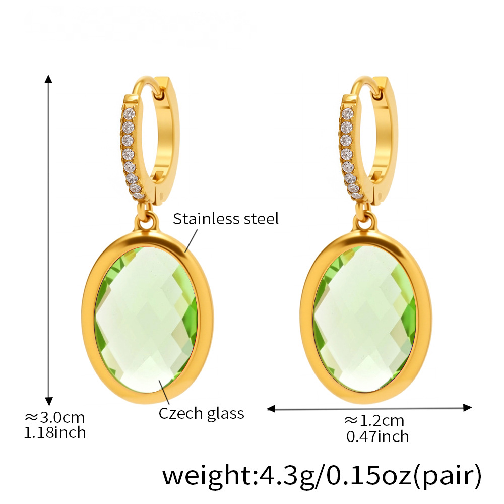 Cut Oval Czech Glass Full Diamond Huggie Earrings