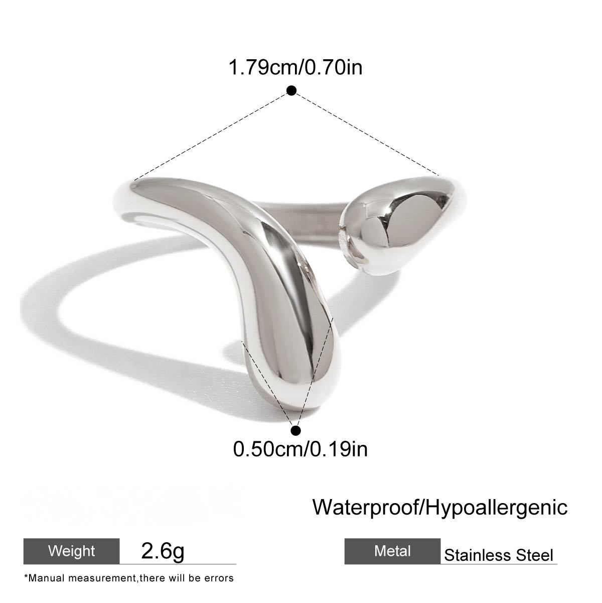 Stainless Steel Water Drop Open Ring