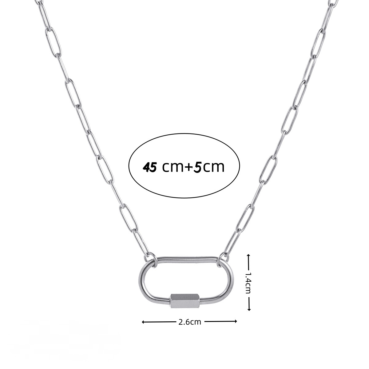 Stainless Steel Paperclip Large Oval Carabiner Necklace