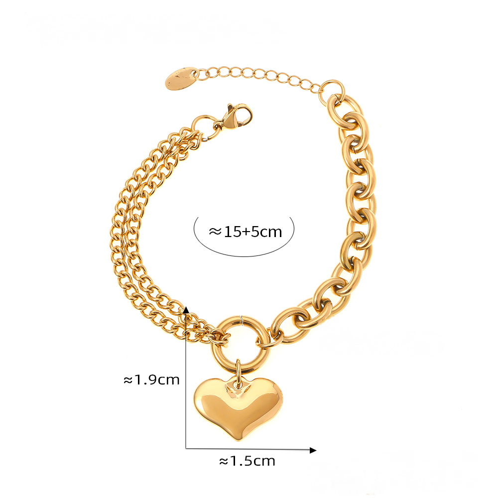 Asymmetric Chain Design Heart Pendant Stainless Steel Bracelet