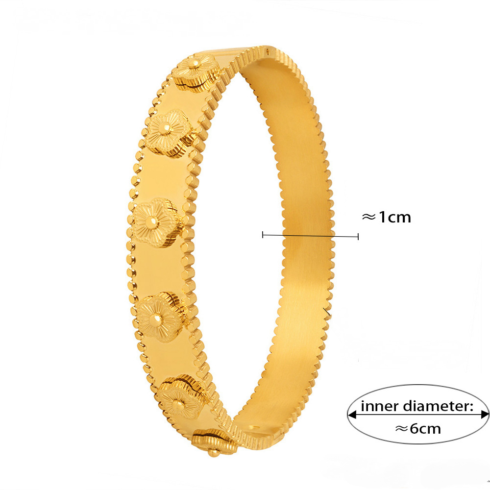 Stainless Steel Embossed Flower Bracelet Ring Jewelry Suit