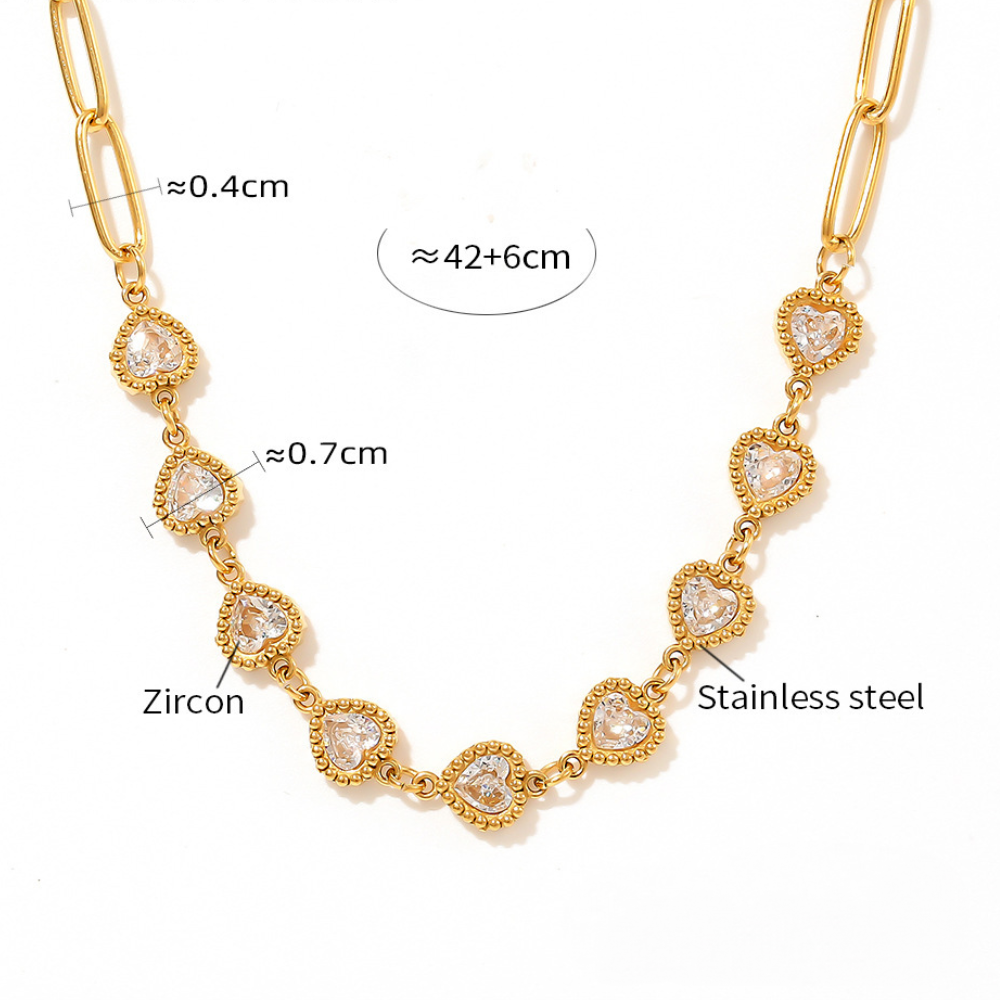 Stainless Steel Heart Shaped Cubic Zirconia Necklace