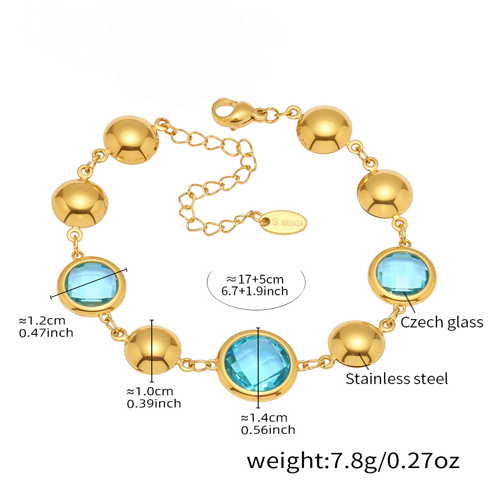 Stainless Steel Circular Cut Glass Geometric Splicing Bracelet