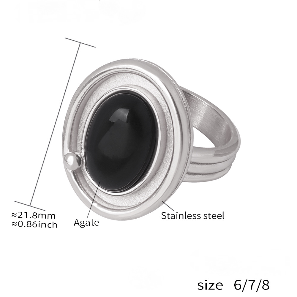 Natural Black Agate Earrings Necklace Ring Jewelry Suit