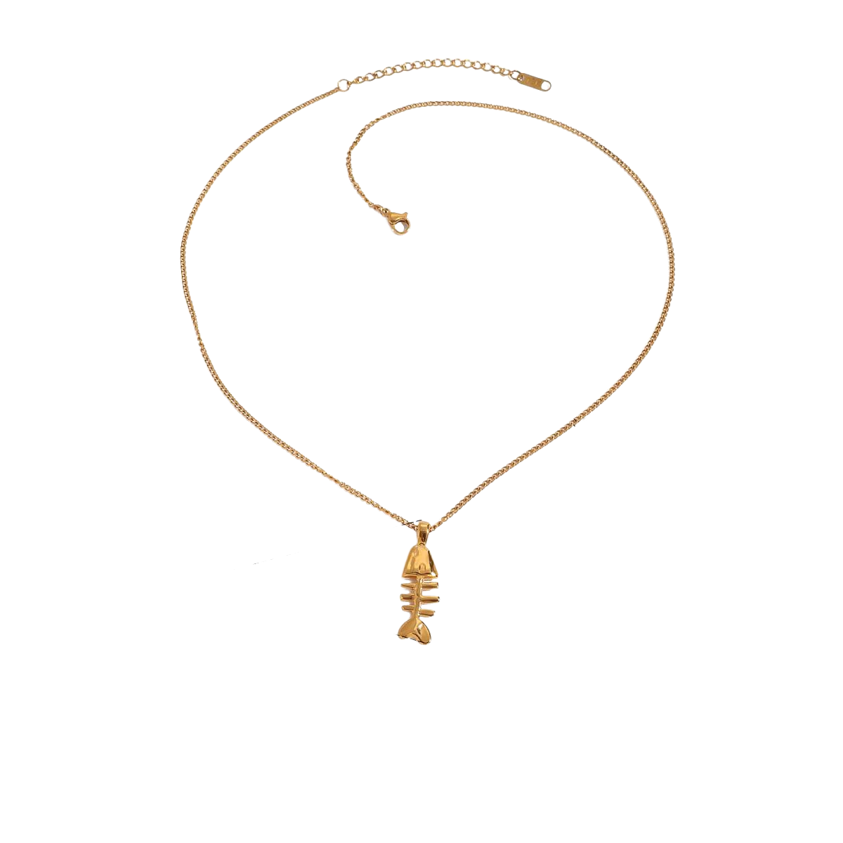 Stainless Steel Fishbone Pendant Curb Chain Necklace