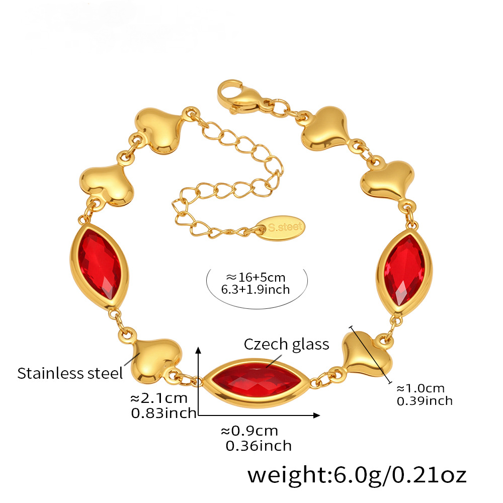 18K Gold PVD Cut Czech Glass Heart Splicing Bracelet