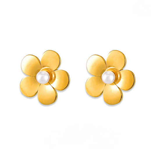 Minimalist Flower Inlay Imitation Pearl Stud Earrings