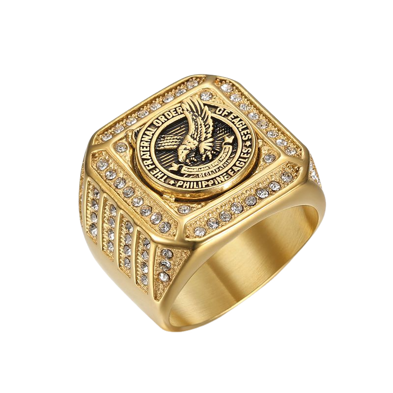 Stainless Steel Inlay CZ Square Eagle Ring