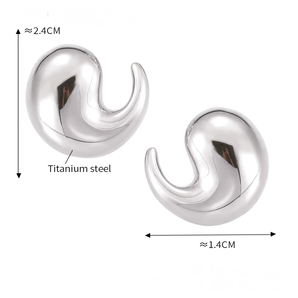 Stainless Steel Curved Water Drop Stud Earrings