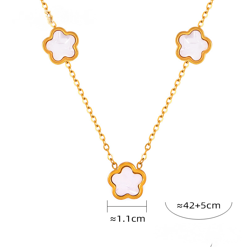 Flower Inlay White Shell Bracelet Necklace Earrings Jewelry Suit