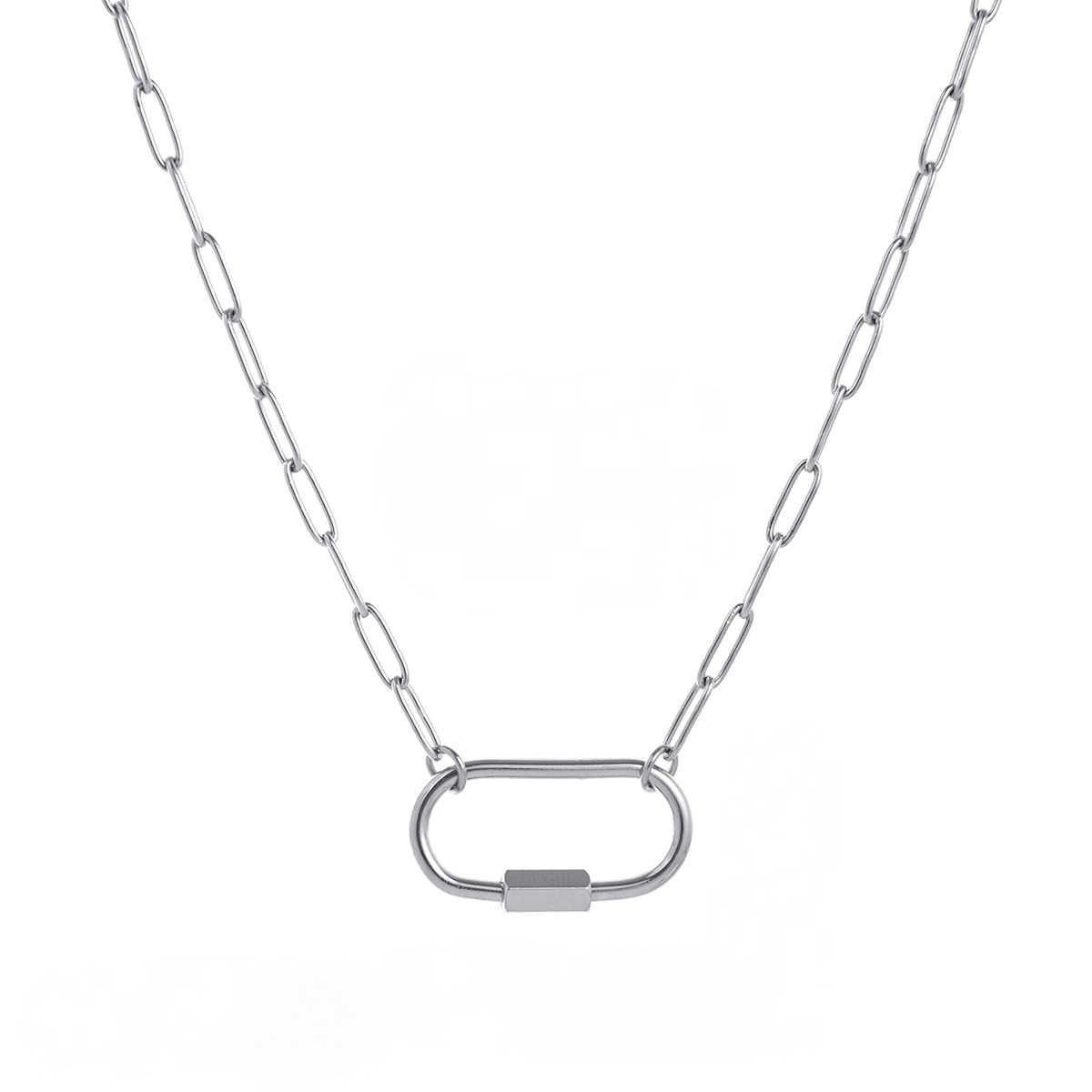Stainless Steel Paperclip Large Oval Carabiner Necklace